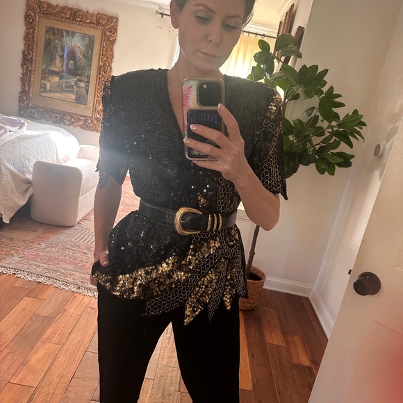 Vintage black and gold sequin blouse - Picture 11 of 13